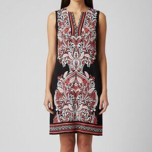 New York & Company Coral Paisley Floral Shift Medium Dress